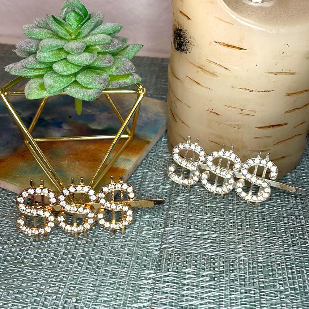 Rhinestone Money $$$ Hair Pins